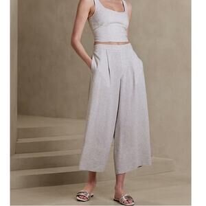 NEW Banana Republic Wide-Leg Linen-Blend Cropped Pull-On Pant Large Beige Flax